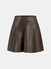 Seam Detail Faux Leather Flared Mini Skirt