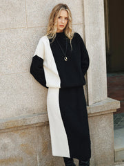 Color-Block Knit Sweater and Midi Skirt Set