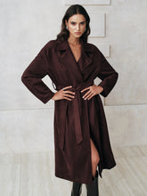 Suede Effect Belted Long Trench Coat