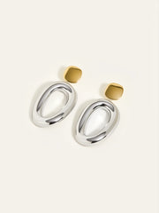 Two-Tone Smooth Oval Drop Earrings