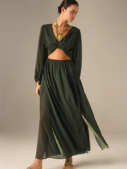 Chiffon Crop Top and Slit Maxi Skirt Set