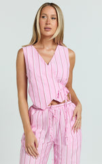 Layla Top - Wrap Over Top in Pink Stripe