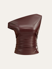 One-Shoulder PU Leather Tank Top