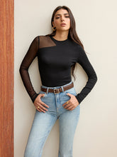 Asymmetrical Sheer Panel Long Sleeve T-Shirt