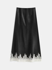 Lace Trim Satin Maxi Skirt