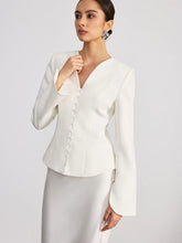 Button Front Flared Cuff Fitted Blazer