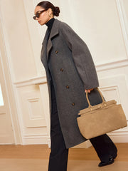 Belted Double-Breasted Tweed Long Coat