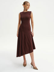 Sleeveless Asymmetric Midi Sweater Dress