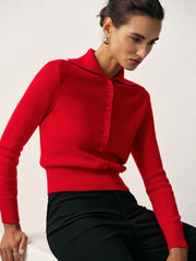 Knit Button Front Collared Top