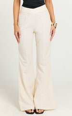 Jamir Pants - Linen Look High Waisted Fit and Flare Pants in Cream