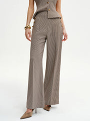 Houndstooth Metal Detail Mid-Waist Pants