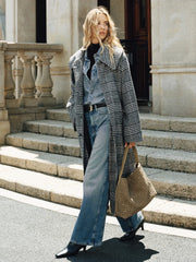 Belted Plaid Tweed Long Coat