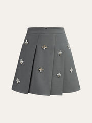 A-Line Floral Rhinestone Mini Skirt