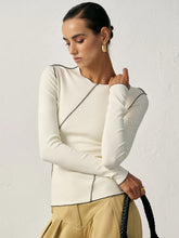 Contrast Piping Ribbed Knit Top