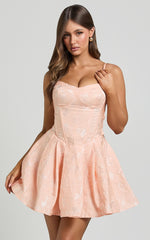 Winona Mini Dress - Sweetheart Corset Tie Back Dress in Peach