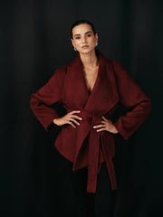 Wool Blend Belted Wrap Coat