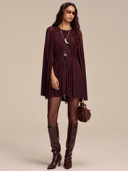 Mesh Cape Sleeve Tie-Waist Mini Dress