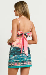 Amalie The Label - Leesha Under Wire Plunge Front Cut Out Mini Dress in Island Sunset Print