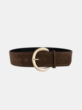 Gold Crescent Buckle Wide Suede Belt