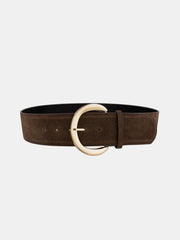 Gold Crescent Buckle Wide Suede Belt