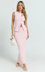 Brittany Two Piece Set - Ribbed Skirt Set in Pale Pink