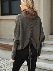 Faux Fur Collar Wool Blend Knit Outerwear