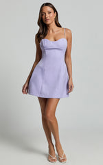 Lima Mini Dress - Tulip Skirt Bustier Tie Back Dress in Lilac