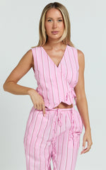 Layla Top - Wrap Over Top in Pink Stripe