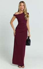 Genie Maxi Dress - Off The Shoulder Dress in Wine