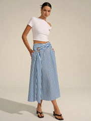 Striped Metal Decor Maxi Skirt