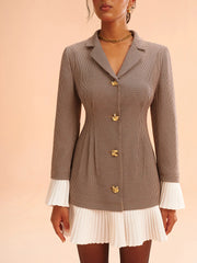 Pleated Hem Panel Houndstooth Blazer Dress