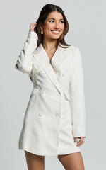 Tiana Mini Dress - Double Breasted Collared Jacket Dress in Ivory