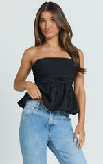 Karmen Top - Strapless Ruched Side Bubble Hem Top in Black