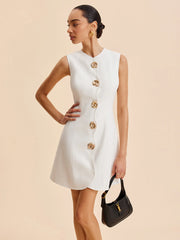 Asymmetrical Button-Up Sleeveless Dress