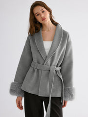 Faux Fur Cuff Belted Coat