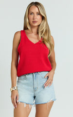 Ryza Top - Knit Vest in Red