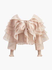 Semi-Sheer Chiffon Ruffle Backless Top