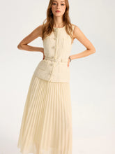 Tweed Sleeveless Vest and Pleated Maxi Skirt Set