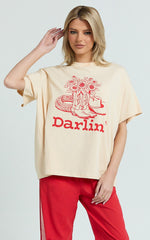 Alena Top - Oversized Darlin Print Tee in Beige