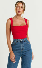 Donna Top - Cowl Neck Corset Top in Red