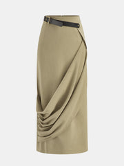 Belted Asymmetrical Drape Skirt