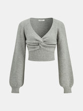 Twist Front Long Sleeve Cropped Knit Top