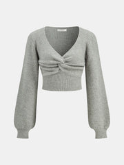 Twist Front Long Sleeve Cropped Knit Top