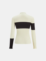 Color-Block Mock Neck Ribbed Knit Top