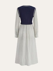 2 in 1 Cable-Knit Paneled Striped Midi Dress