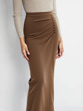 Ruched Side Button Wool Blend Sweater Skirt