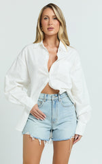 Anziel Top - Oversized Long Sleeve Linen Blend Shirt in White