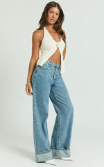 Arwyne Jeans - Mid Rise Baggy Deep Turnup Recycled Denim Jeans in Light Blue Wash