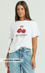 Dolce Top - Oversized Cherry Print Tee in White