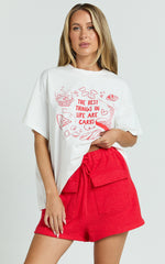 Rheyna Top - Oversized The Best Things in Life Are Carbs Print T-Shirt in White